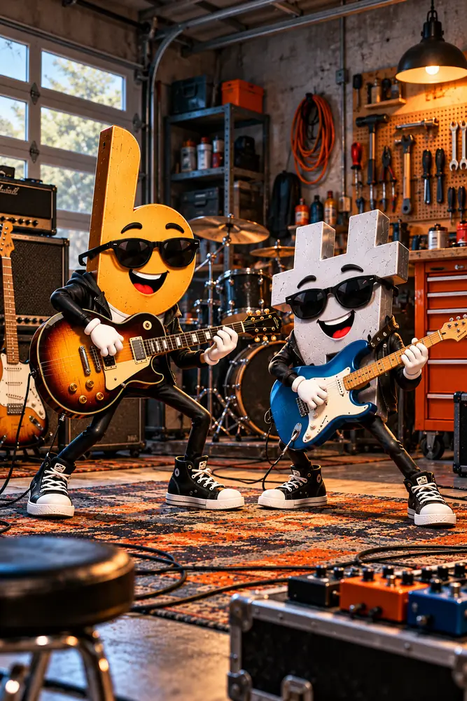 The Flatty Sharps flat and sharp characters, styled for the Garage theme